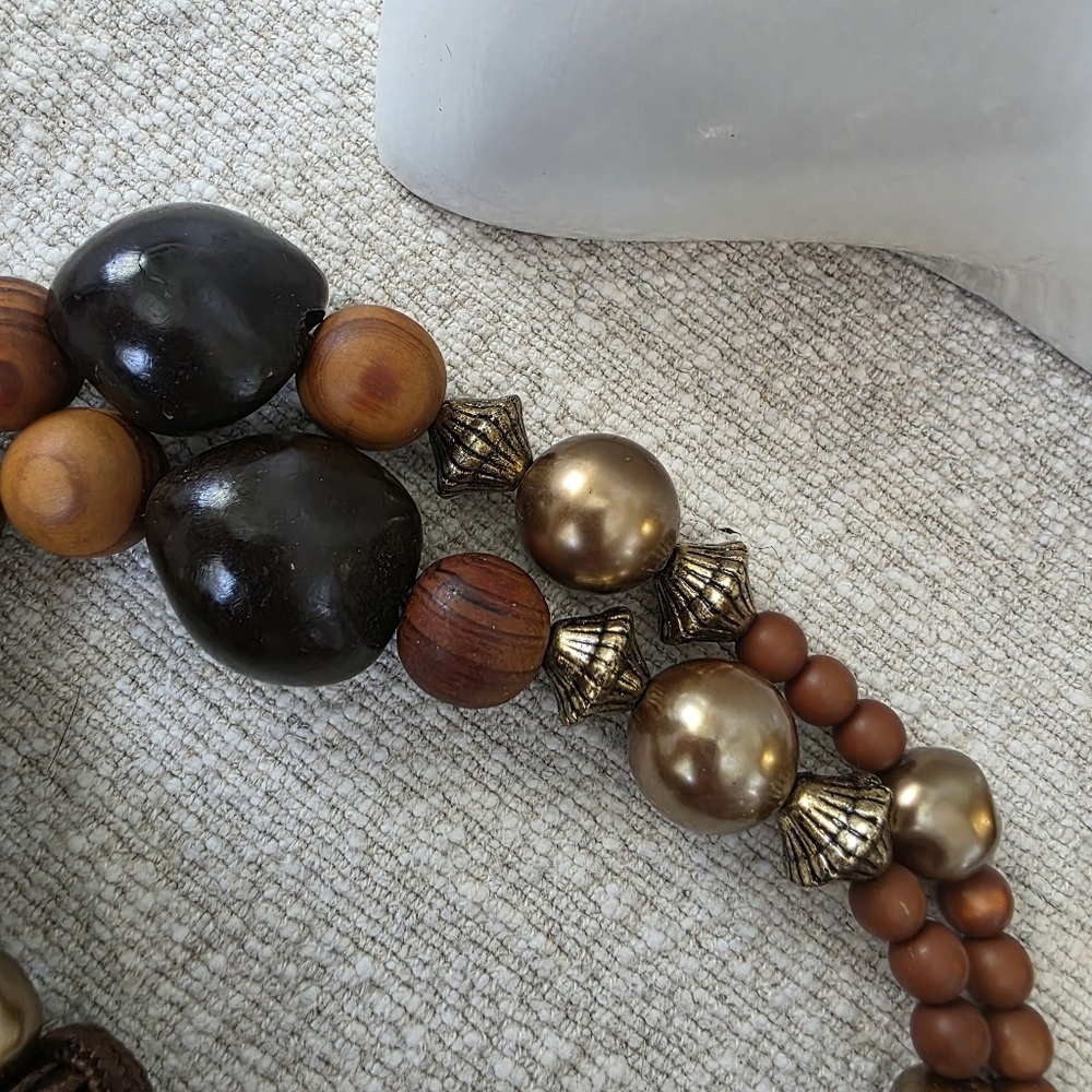 Boho Long Wood Bead Necklace with Large Tassel - Picture 5 of 8